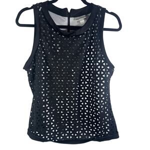 Bisou Bisou Black Laser Cut Sleeveless Blouse Top Lined Women's Large L